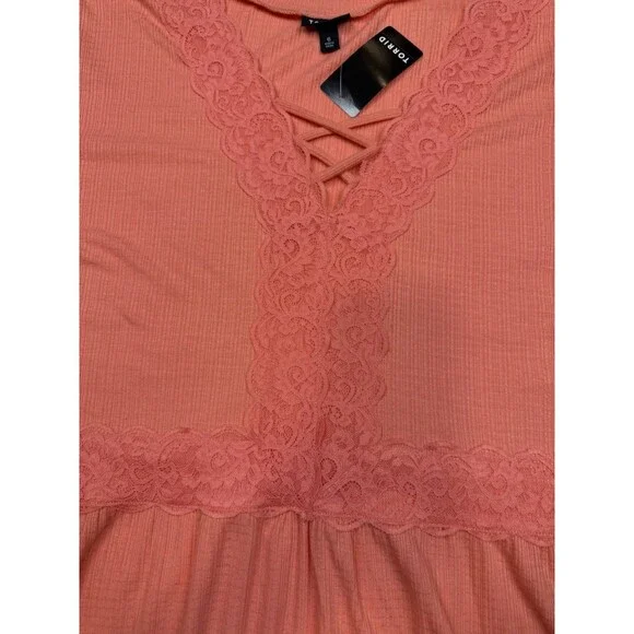 Torrid Lace Up Baby Doll Short Sleeve Top, Coral, NWT, 6X - Picture 3 of 11